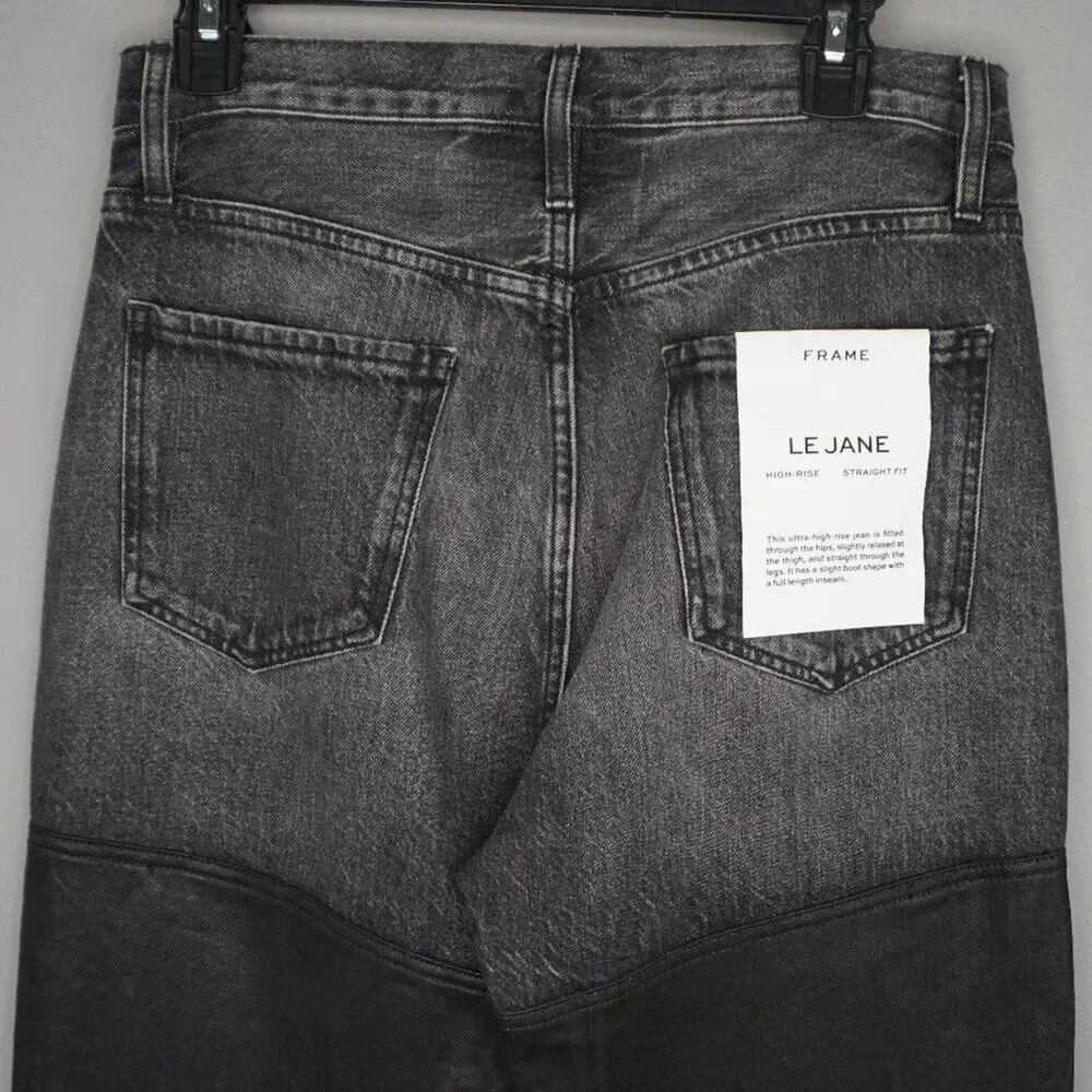 FRAME Women's Jeans Le Jane Jeans Midnight Mix Black Coated Wide Leg size 27 - Picture 9 of 16